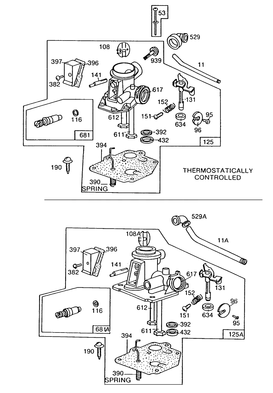 Carburetor Assemblies Diagram and Parts List for 110902-1114-XX  Briggs and Stratton Engine